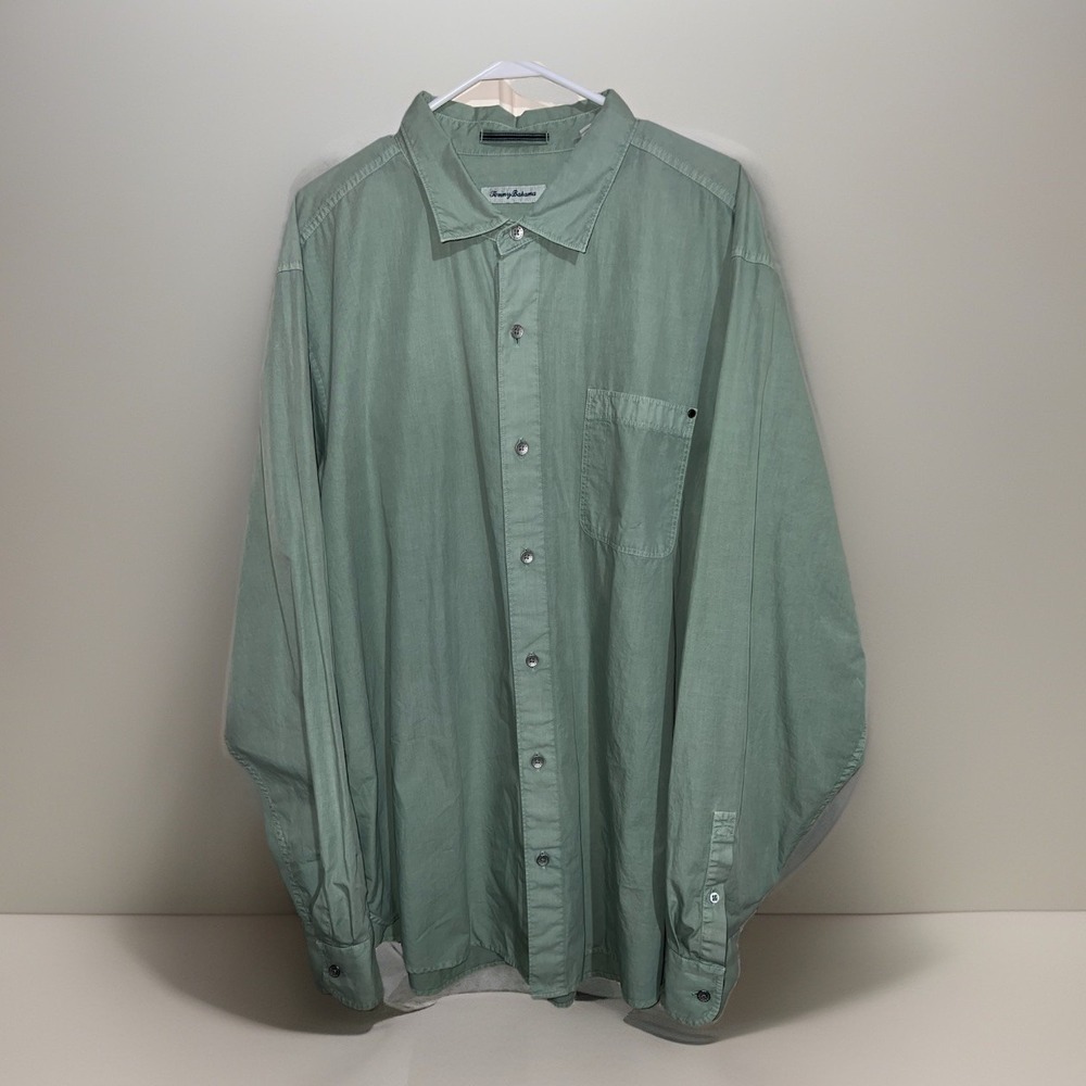 Tommy Bahama Shirt Mens 2XL Green Cotton Paradise Poplin Button Up Long Sleeve‎